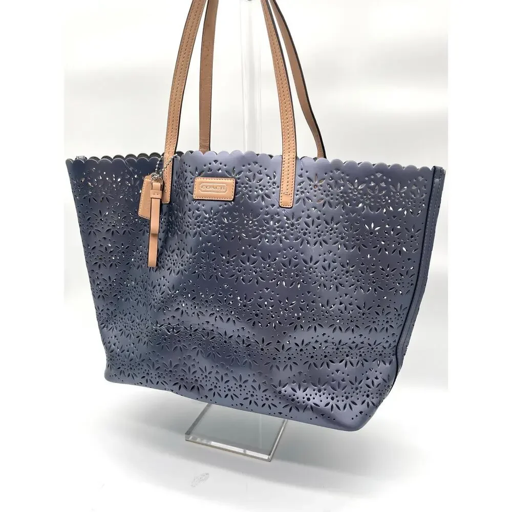 COACH Rare Park Metro Eyelet Leather Tote, Perforated, COA INCLUDED